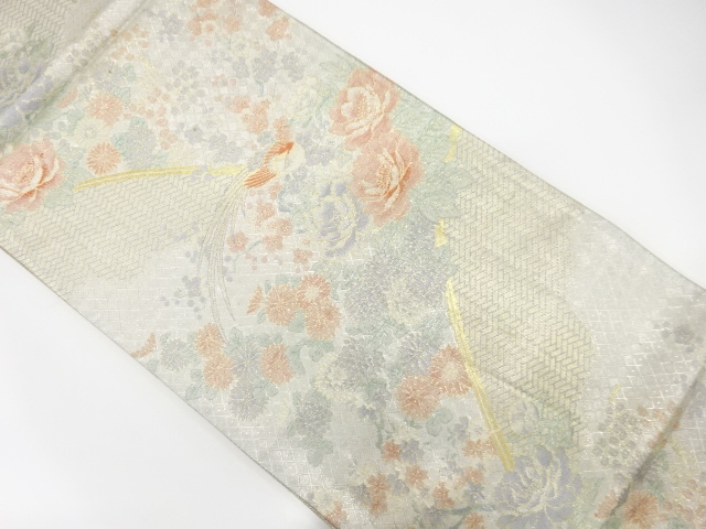 JAPANESE KIMONO / ANTIQUE FUKURO OBI / SILK / SAGA NISHIKI / WOVEN PEONY